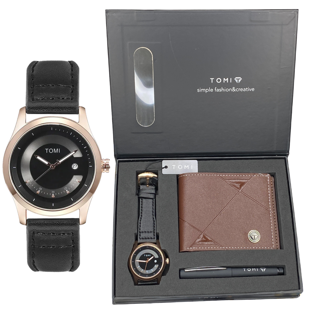 TOMI T-099 Straps Wrist Watch For Men With Wallet and Pen in Proper Tomi Gift Box