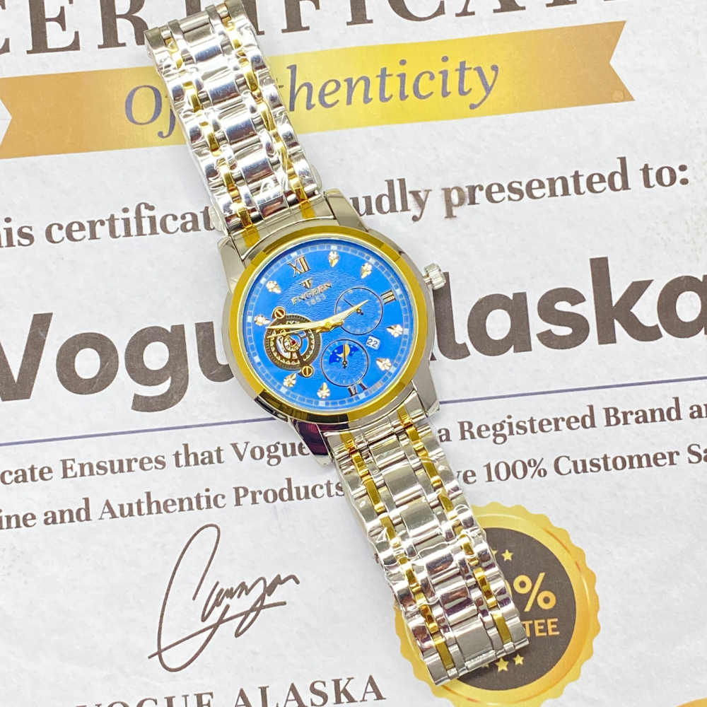 FNGEEN 1853 Round Dial Stainles Steel Chain Watch For Men With Date Display
