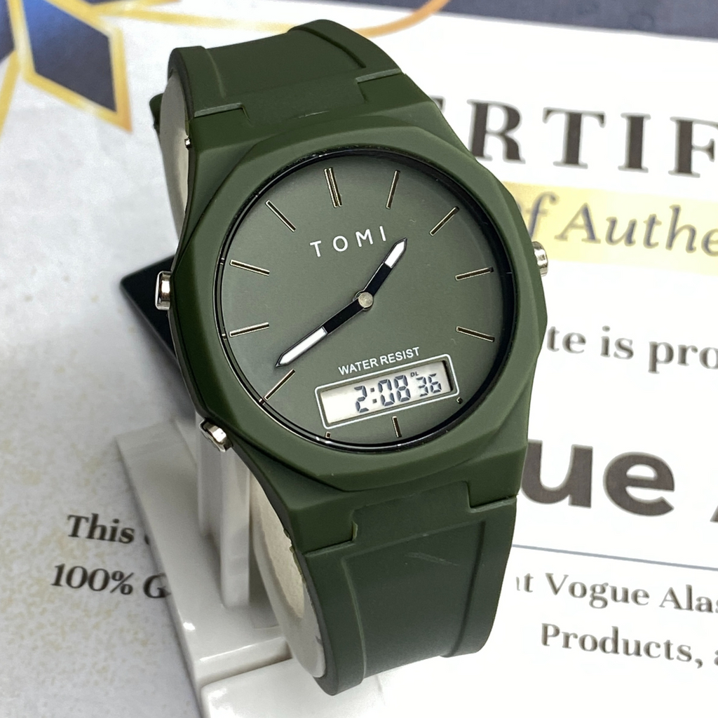 Tomi T-238 Dual Time Men’s Watch – Analog & Digital Display