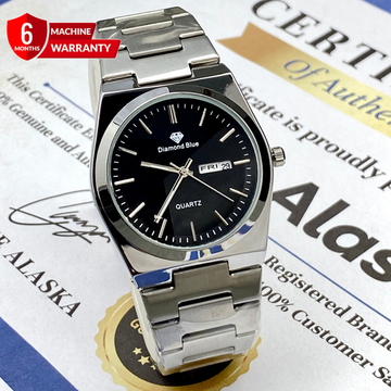 Premium Slim Dial Analog Quartz Stainless Steel Made Chain Watch With Date & Day Display for Men