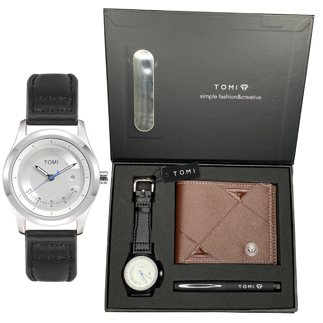 TOMI T-099 Straps Wrist Watch For Men With Wallet and Pen in Proper Tomi Gift Box