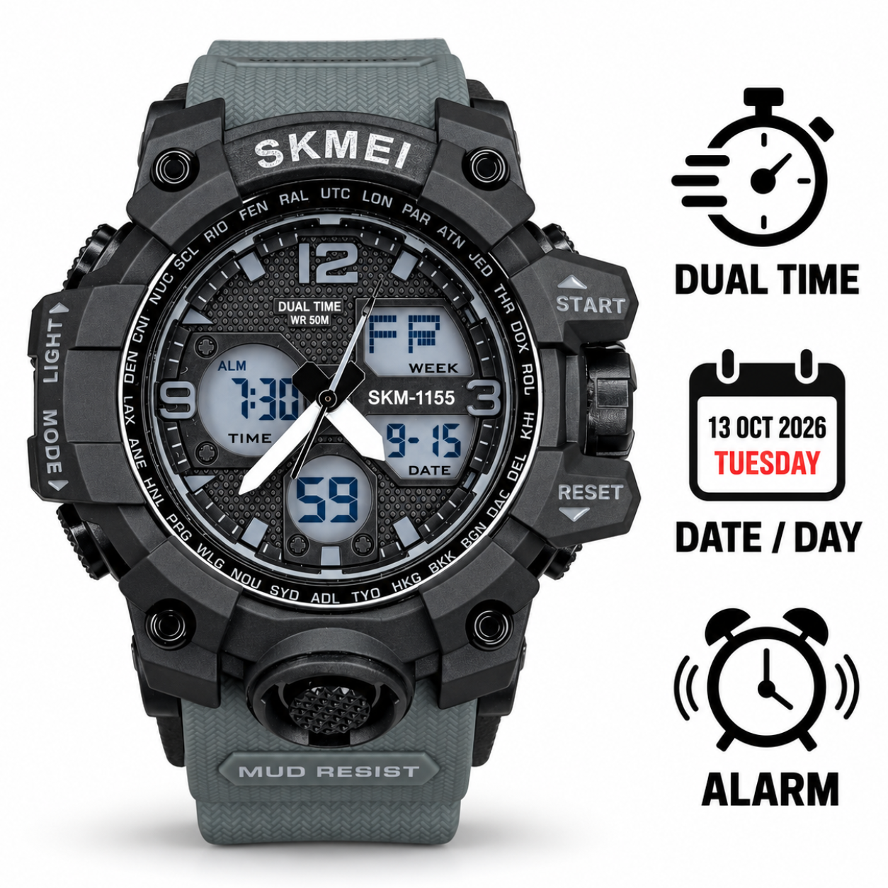 SKMEI 1155 Dual Display Multifunctional Sports Watch For Men