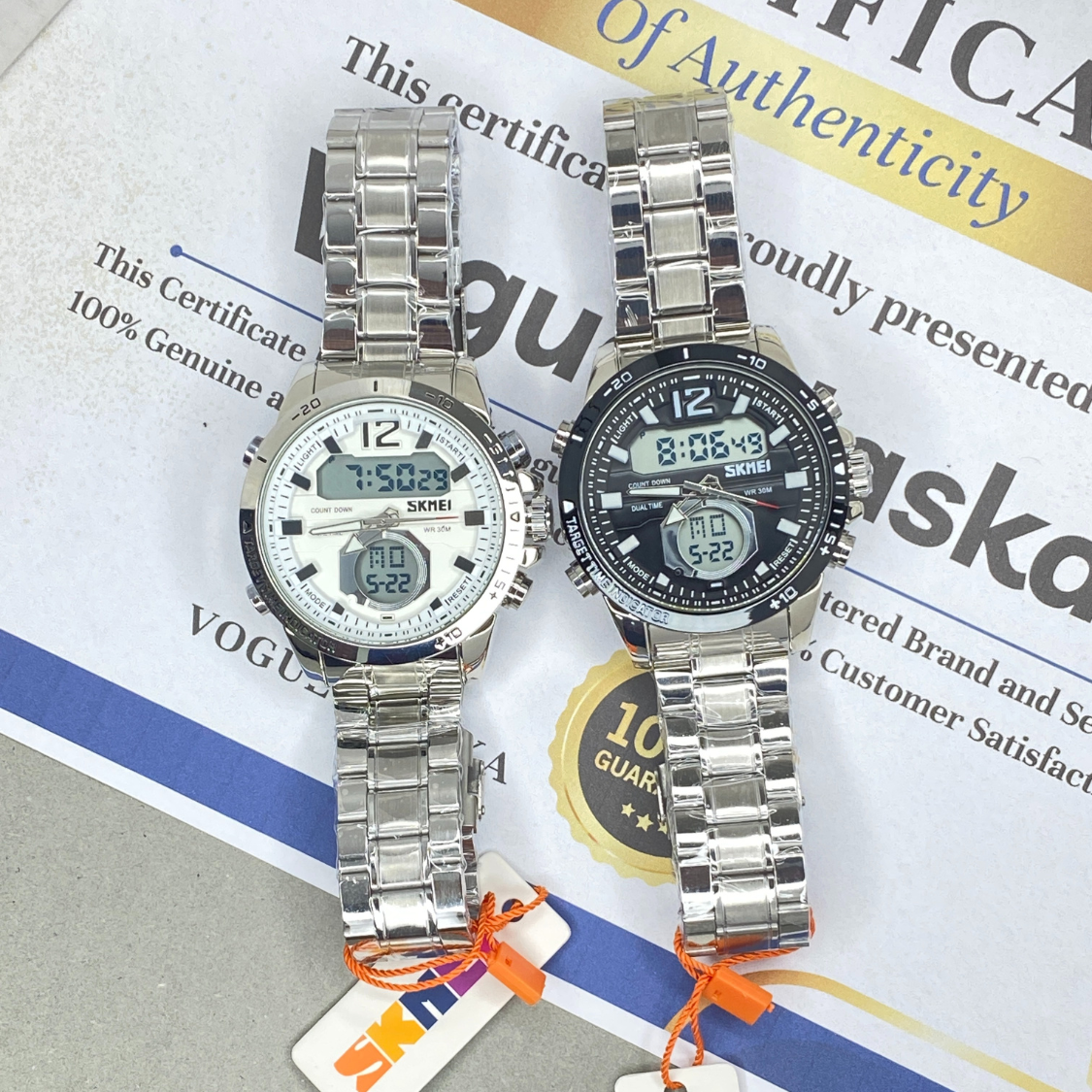 SKMEI 1391 Dual Time (Analog & Digital) Stainless Steel Chain Watch For Men