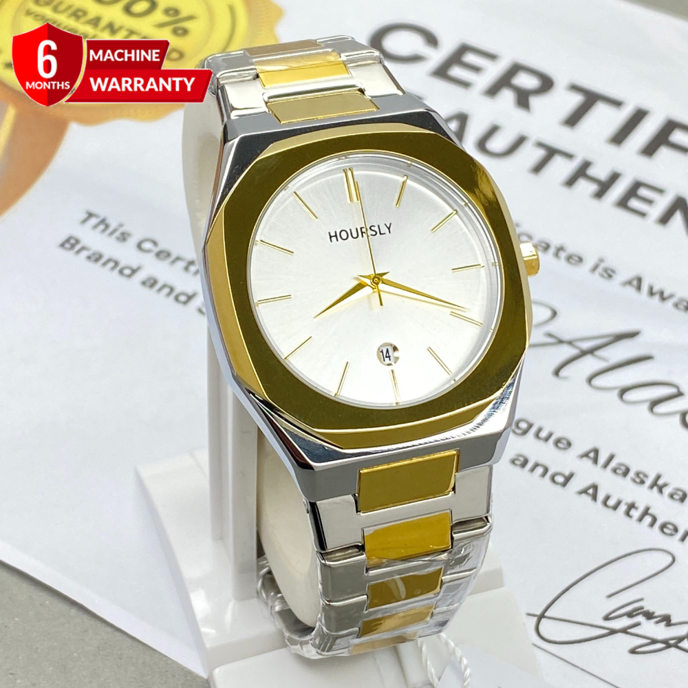 HOURSLY Octagonal Dial Stainless Steel Chain Analog Watch with Secure Butterfly Lock And Date Display