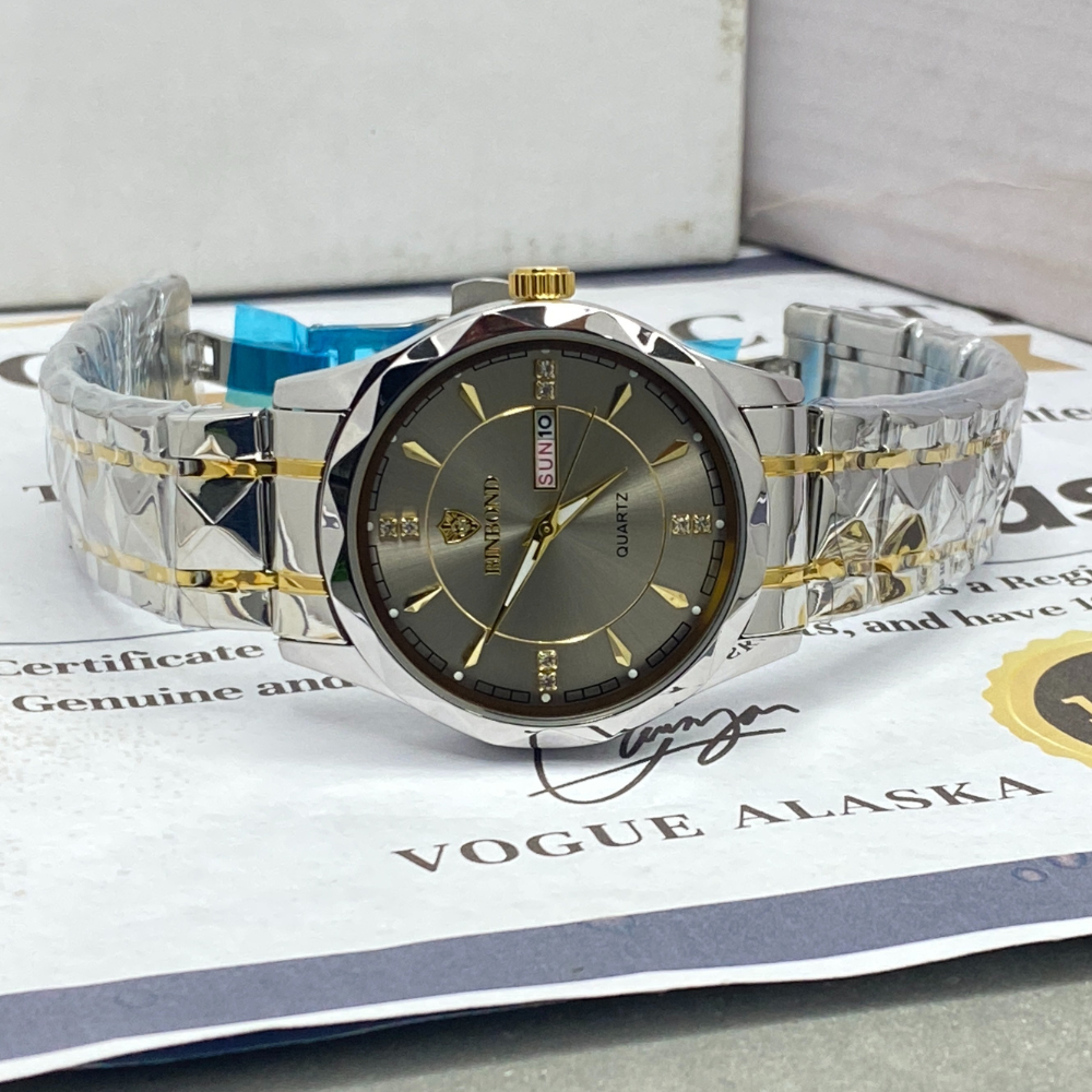 BINBOND Analog Time Luxury Stainless Steel Watch For Men with Date & Day Display