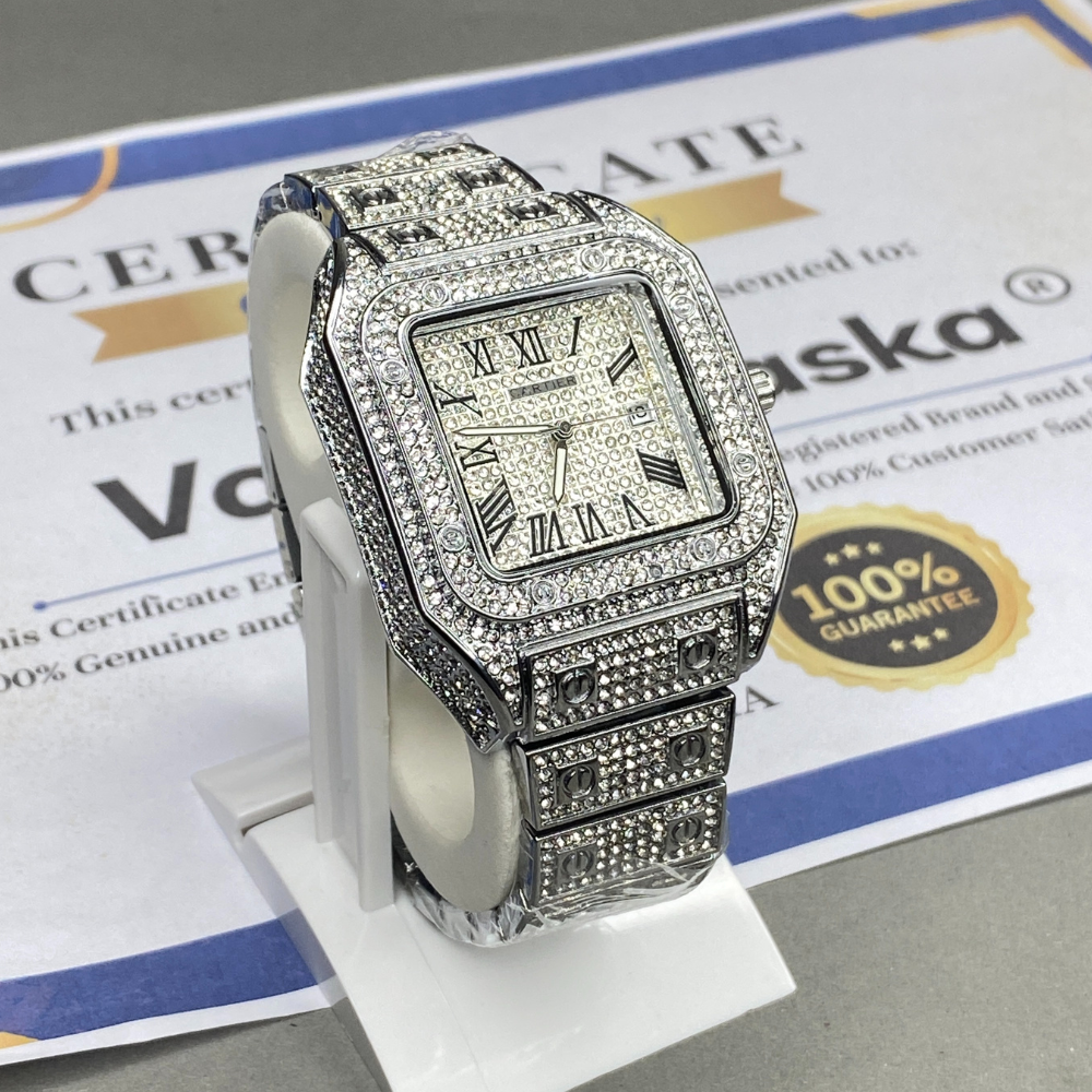 CARTIER Iced Out Luxury Stainless Steel Made Analog Watch For Men