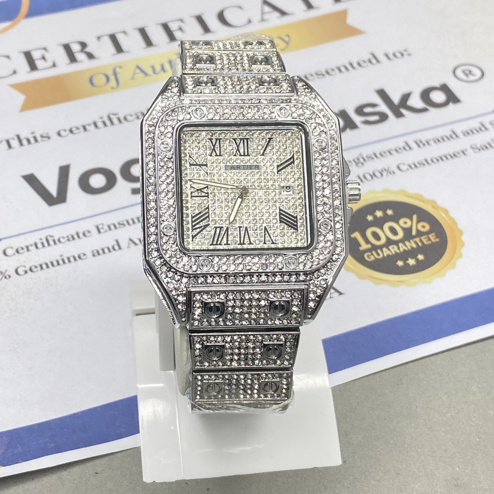 CARTIER Iced Out Luxury Stainless Steel Made Analog Watch For Men
