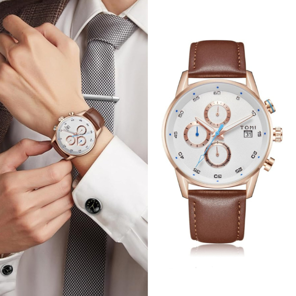 TOMI T-601 S6 Series Chronograph Business Watch With Cufflinks & Tie Pin For Men