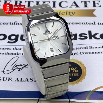 FTTPON  Analog Quartz Movement Durable Stainless Steel Chain Watch Square Dial With Date & Day Display