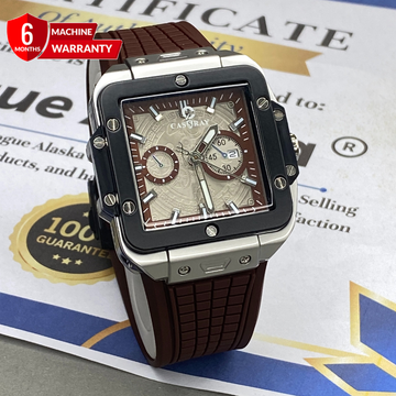 CASSRAY Square Shape Metallic Dial Durable Rubber Straps Men's Analog Quartz Watch With Date Display