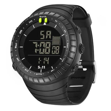 Digital Display Round Dial Rotatable Bezel Multifunctional Sports Watch For Men