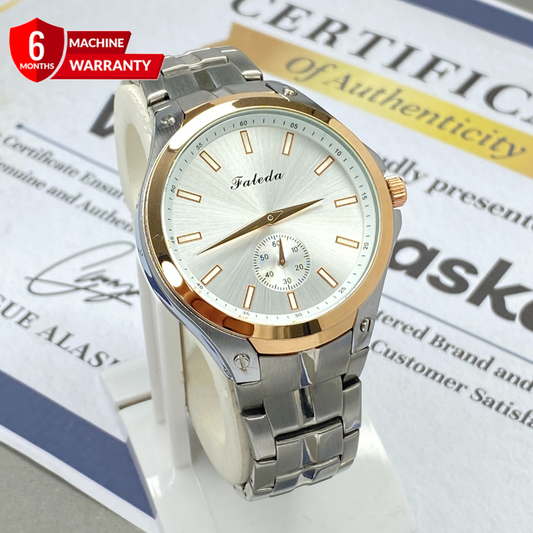 FALEDA Down Second Round Dial Analog Stainless Steel Made Chain Watch for Men
