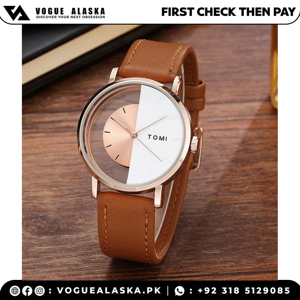 TOMI T-080 Transparent Design Leather Strap Men&#39;s Watch