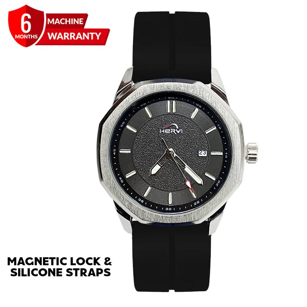 Heyri - Silicone Rubber Straps &amp; Magnetic Lock Watch For Men