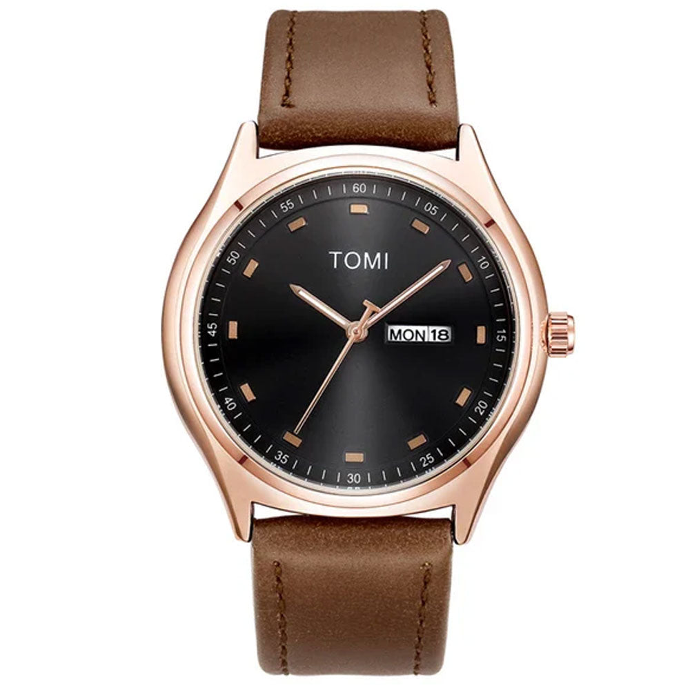 TOMI T-030 Men&#39;s Watch Date &amp; Day Quartz Leather Straps