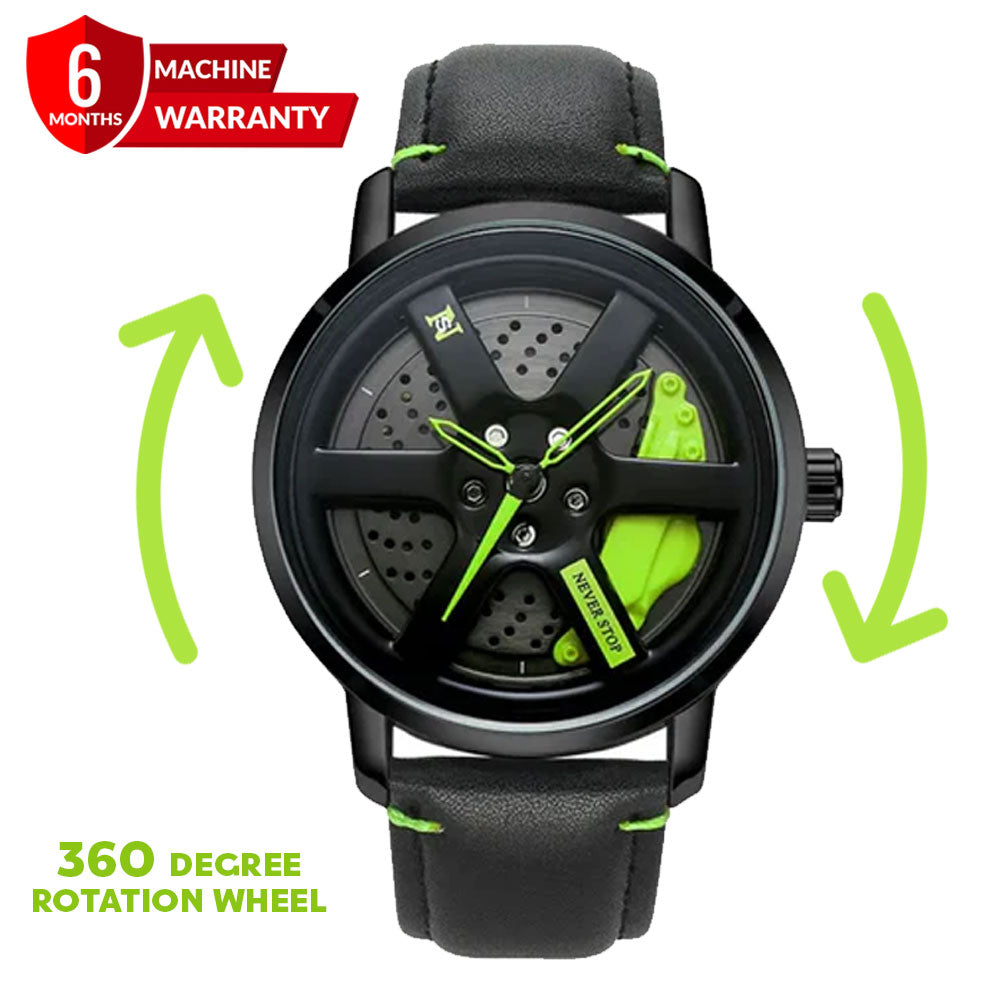 NS - Never Stop Watch With Rotating Wheel And Leather Strap