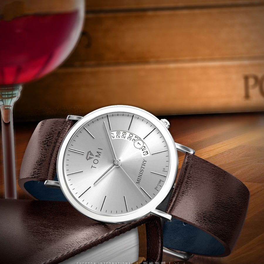 TOMI T-018 Classic Slim Design Analog Time Strap Watch For Men With Date Display