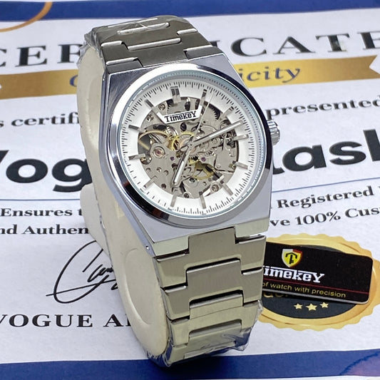 Time Key Mens Automatic Mechanical Movement Stainless Steel Chain Watch