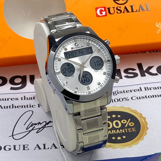 Gusalai Mens Stainless Steel Made Multi-Functional Chain Watch
