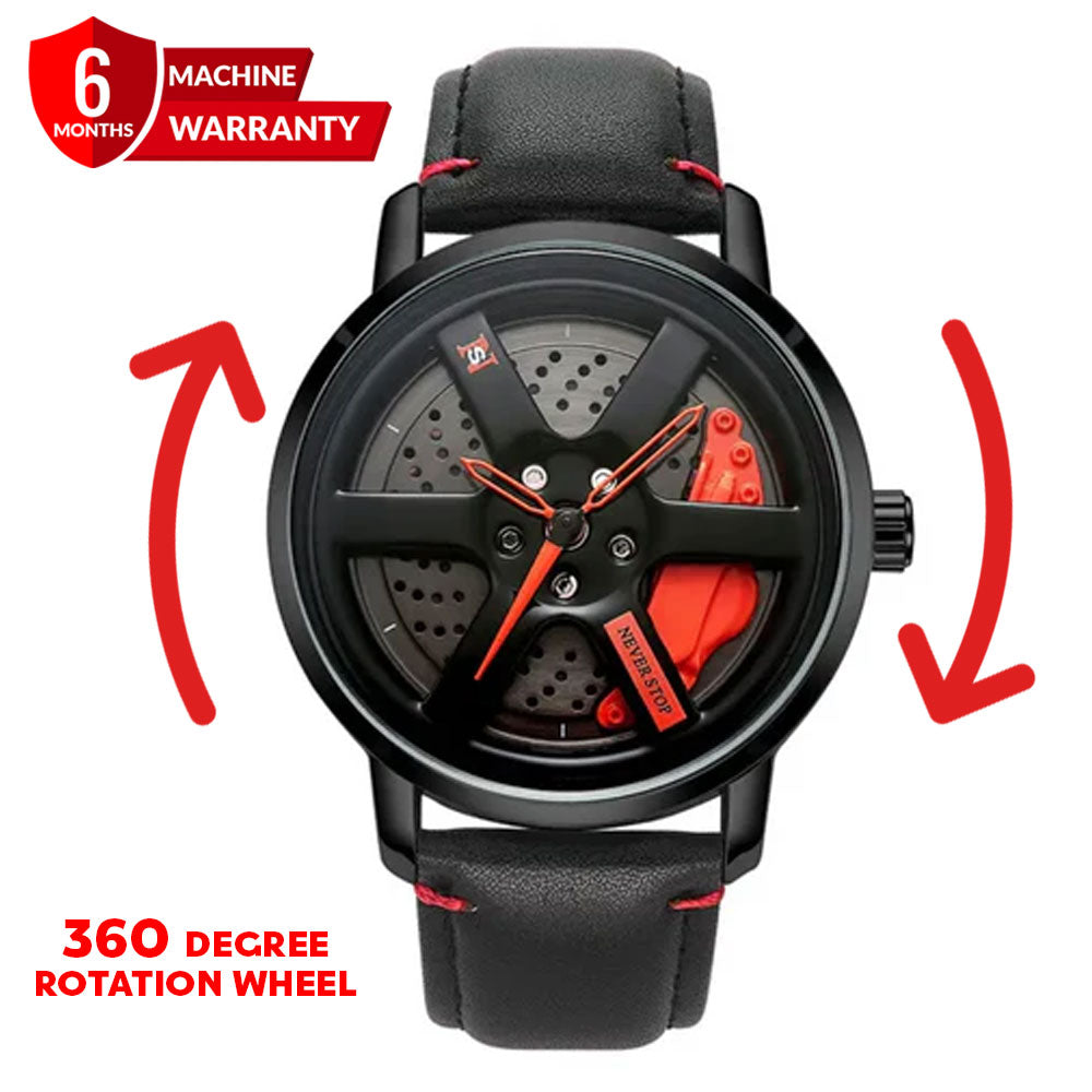 NS - Never Stop Watch With Rotating Wheel And Leather Strap