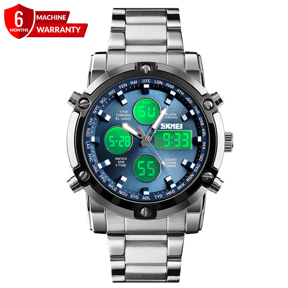 SKMEI 1389 Dual Time Multifunctional Digital Display Chain Watch For Men