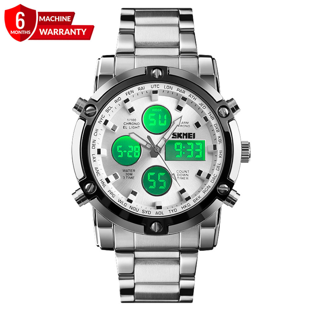 SKMEI 1389 Dual Time Multifunctional Digital Display Chain Watch For Men