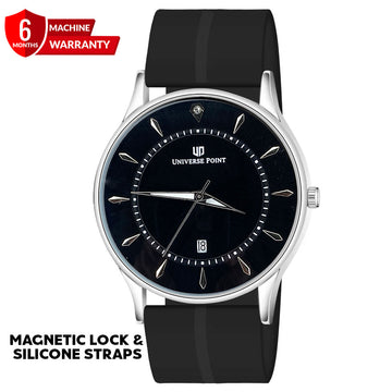 Universe Point Premium Design Round Dial Magnetic Lock & Silicone Rubber Straps Watch For Men