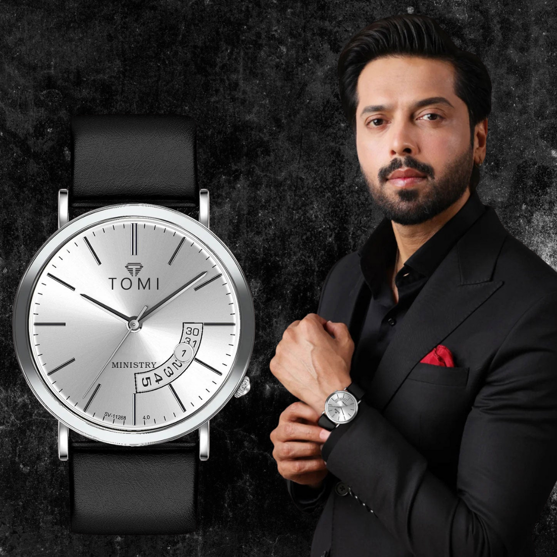 TOMI T-018 Classic Slim Design Analog Time Strap Watch For Men With Date Display