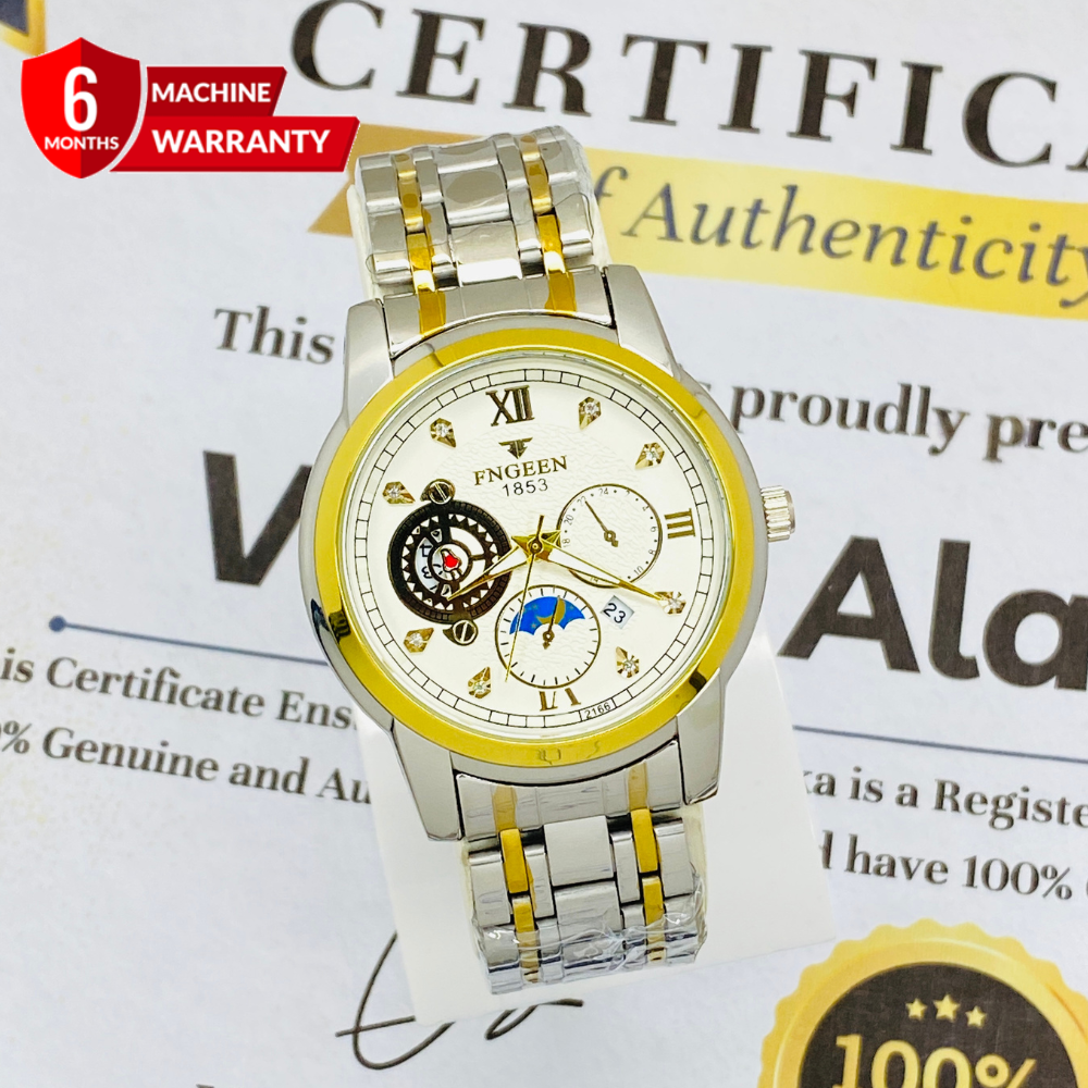 FNGEEN 1853 Round Dial Stainles Steel Chain Watch For Men With Date Display