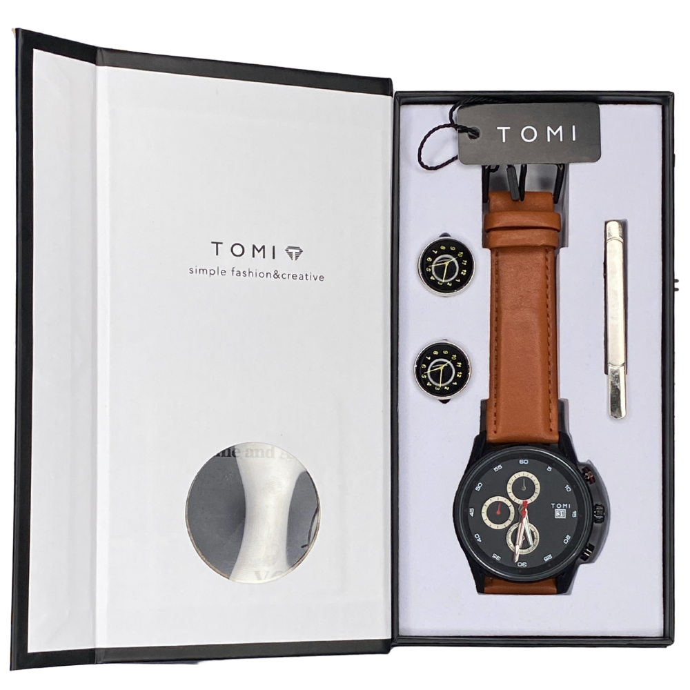 TOMI T-601 S6 Series Chronograph Business Watch With Cufflinks & Tie Pin For Men