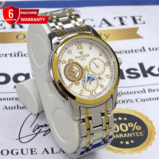 FNGEEN 1853 Round Dial Stainles Steel Chain Watch For Men With Date Display
