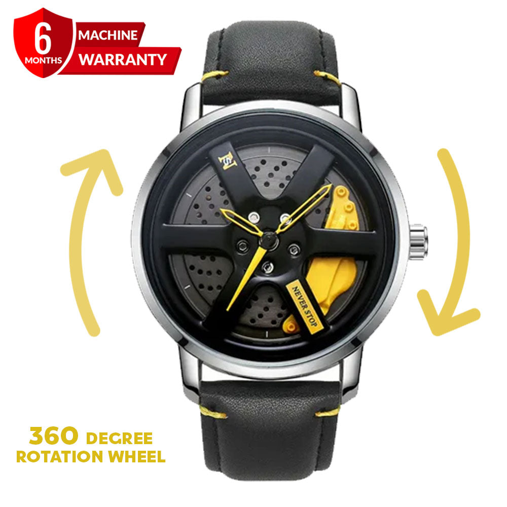 NS - Never Stop Watch With Rotating Wheel And Leather Strap